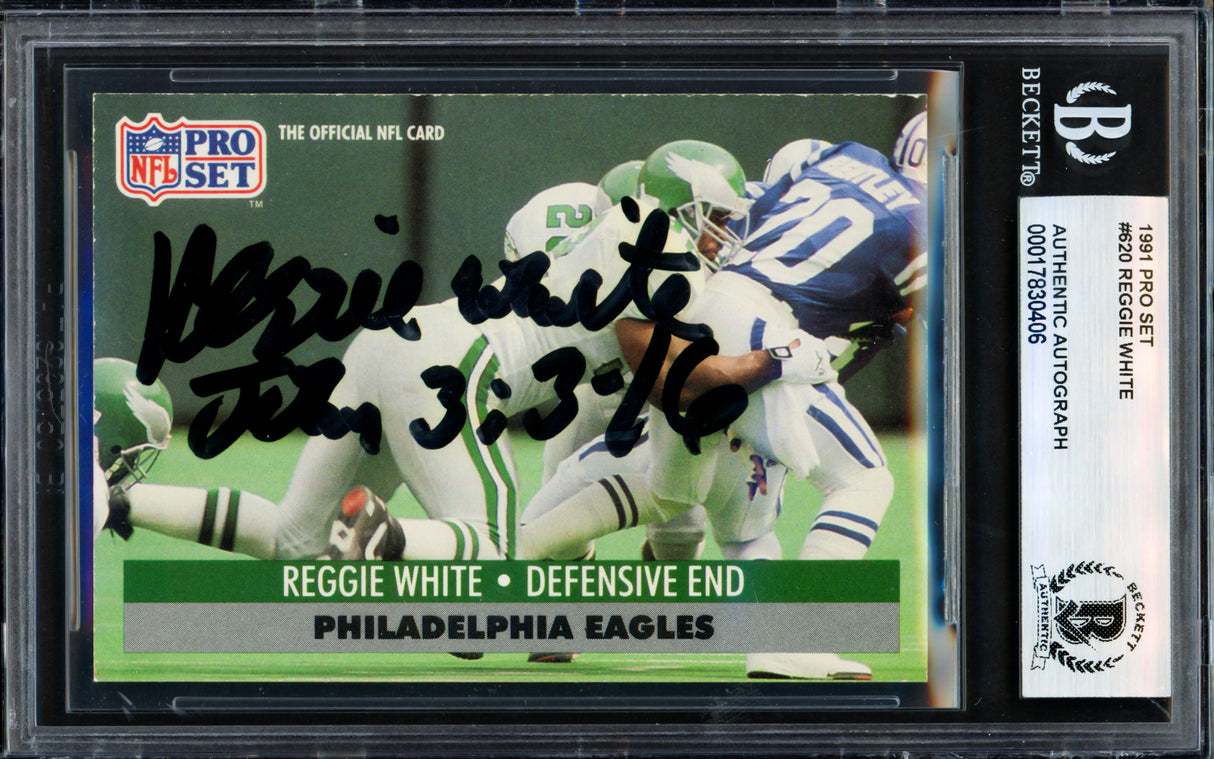 Reggie White Autographed 1991 Pro Set Card #620 Philadelphia Eagles Beckett BAS #17830406