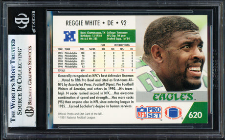 Reggie White Autographed 1991 Pro Set Card #620 Philadelphia Eagles Beckett BAS #17830406