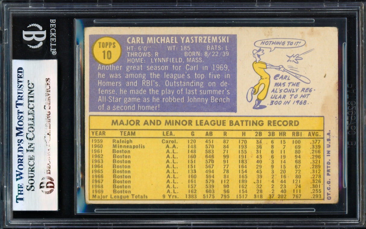 Carl Yastrzemski Autographed 1970 Topps Card #10 Boston Red Sox Beckett BAS #17830811