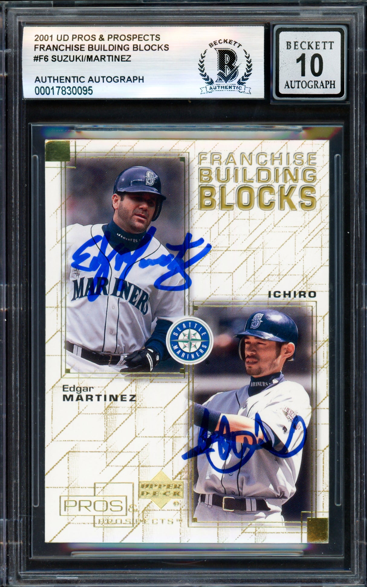 Ichiro Suzuki & Edgar Martinez Autographed 2001 Upper Deck Pro's & Prospects Card #F6 Seattle Mariners Auto Grade Gem Mint 10 Beckett BAS #17830095