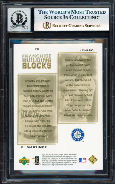 Ichiro Suzuki & Edgar Martinez Autographed 2001 Upper Deck Pro's & Prospects Card #F6 Seattle Mariners Auto Grade Gem Mint 10 Beckett BAS #17830095