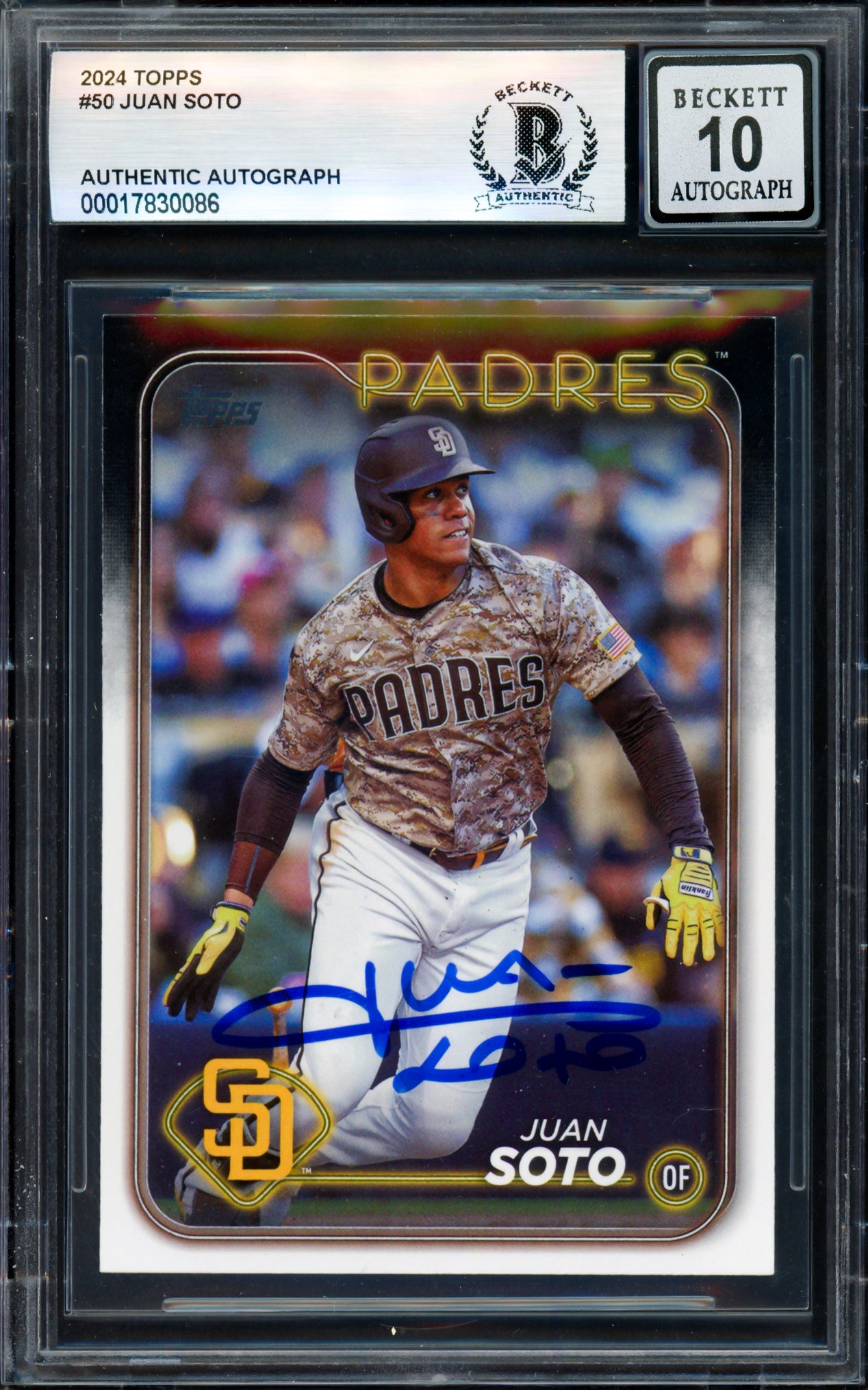Juan Soto Autographed 2024 Topps Card #50 New York Yankees Auto Grade Gem Mint 10 Beckett BAS #17830086