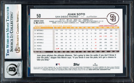 Juan Soto Autographed 2024 Topps Card #50 New York Yankees Auto Grade Gem Mint 10 Beckett BAS #17830086