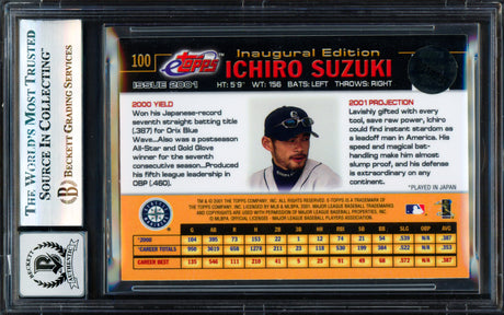Ichiro Suzuki Autographed 2001 Topps eTopps Rookie Card #100 Seattle Mariners Auto Grade Gem Mint 10 Beckett BAS #17830084