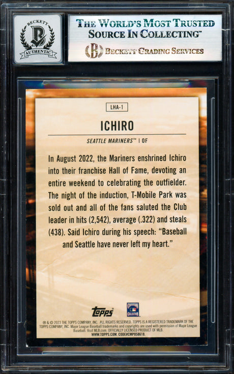 Ichiro Suzuki Autographed 2023 Topps Home Field Advantage Card #LHA-1 Seattle Mariners Auto Grade Gem Mint 10 Beckett BAS #17830093