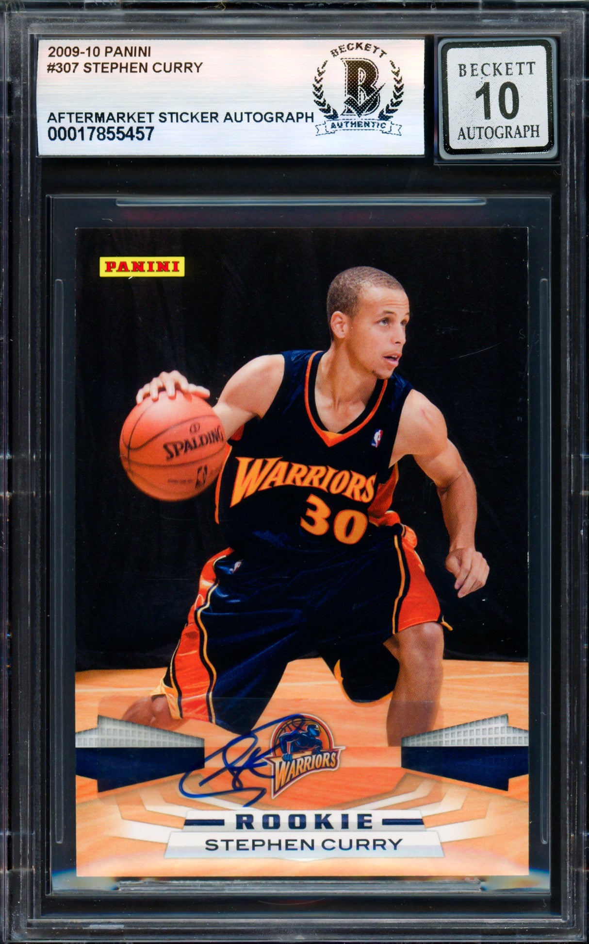 Stephen Curry Autographed 2009-10 Panini Card #307 Golden State Warriors Auto Grade Gem Mint 10 Beckett BAS #17855457