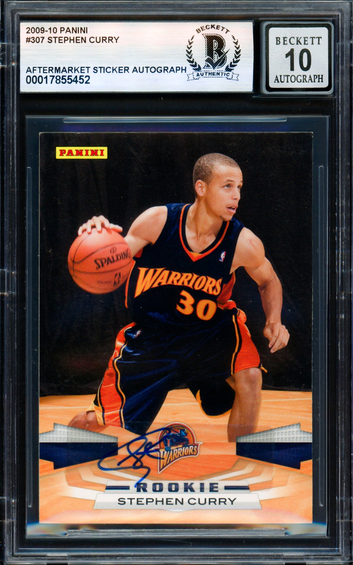 Stephen Curry Autographed 2009-10 Panini Card #307 Golden State Warriors Auto Grade Gem Mint 10 Beckett BAS #17855452
