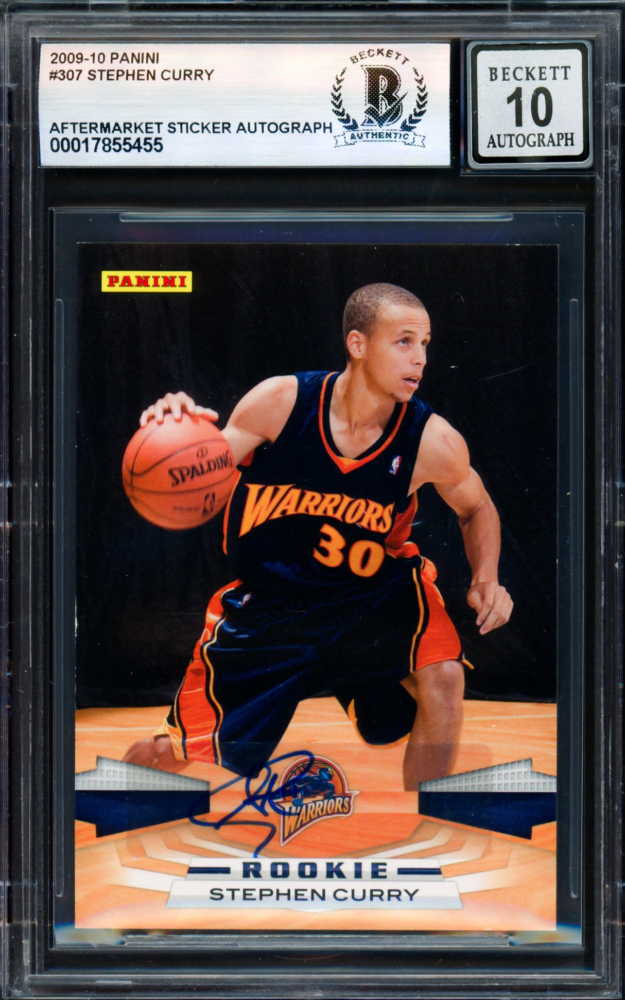 Stephen Curry Autographed 2009-10 Panini Card #307 Golden State Warriors Auto Grade Gem Mint 10 Beckett BAS #17855455