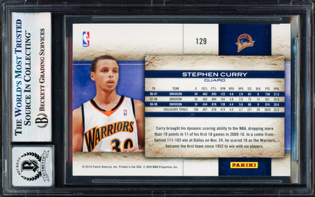 Stephen Curry Autographed 2009-10 Panini Donruss Studio Card #129 Golden State Warriors Auto Grade Gem Mint 10 Beckett BAS #17855542