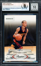 Stephen Curry Autographed 2009-10 Panini Prestige Card #157 Golden State Warriors Auto Grade Gem Mint 10 Beckett BAS #17855437