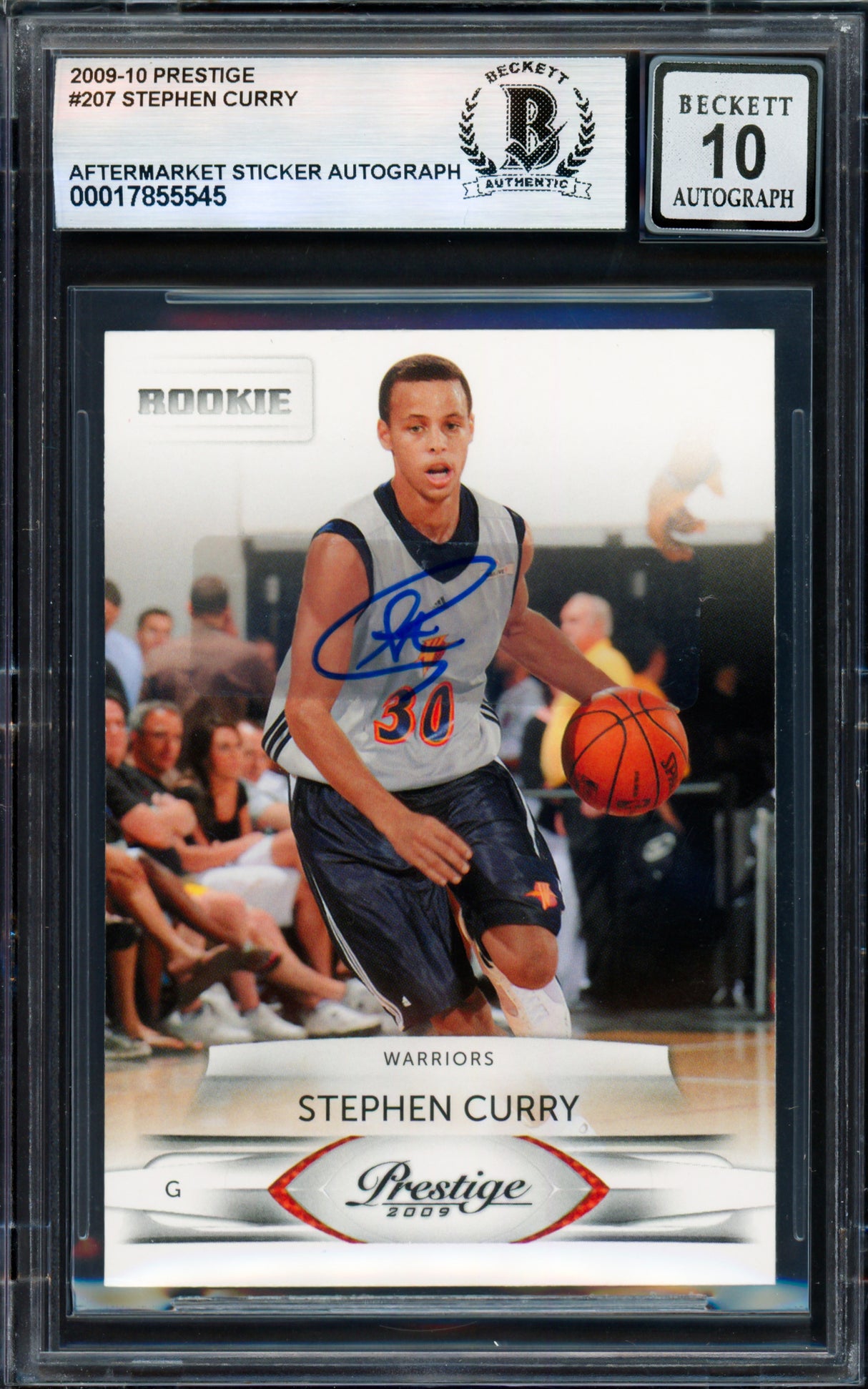 Stephen Curry Autographed 2009-10 Panini Prestige Card #207 Golden State Warriors Auto Grade Gem Mint 10 Beckett BAS #17855545
