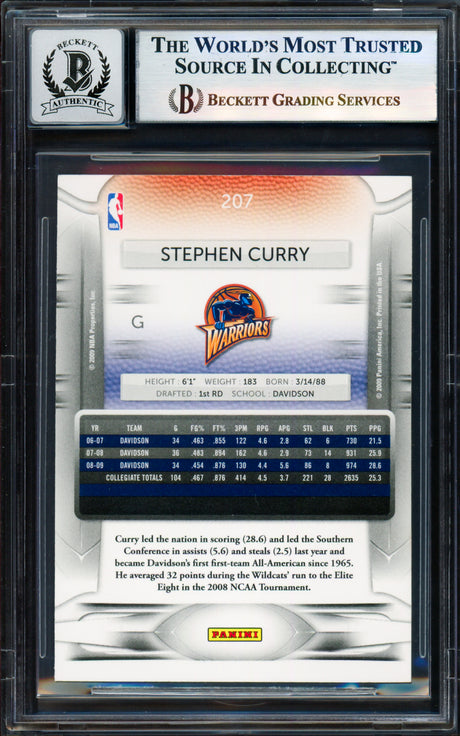 Stephen Curry Autographed 2009-10 Panini Prestige Card #207 Golden State Warriors Auto Grade Gem Mint 10 Beckett BAS #17855545