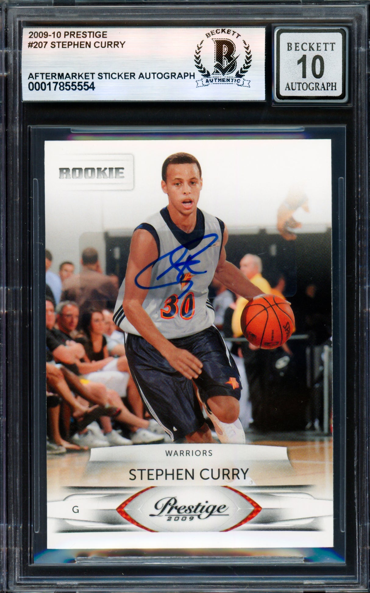 Stephen Curry Autographed 2009-10 Panini Prestige Card #207 Golden State Warriors Auto Grade Gem Mint 10 Beckett BAS #17855554