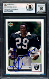 Eric Dickerson Autographed 1992 Upper Deck Gold Card #G29 Los Angeles Raiders Auto Grade Gem Mint 10 Beckett BAS #17855576
