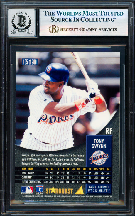 Tony Gwynn Autographed 1996 Pinnacle Starburst Card #105 San Diego Padres Auto Grade Gem Mint 10 Beckett BAS #17855624
