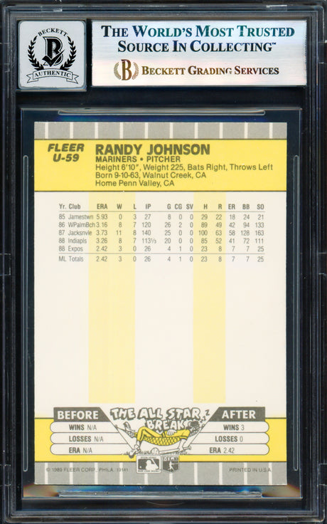 Randy Johnson Autographed 1989 Fleer Update Card #U-59 Seattle Mariners Auto Grade Gem Mint 10 Beckett BAS #17855629