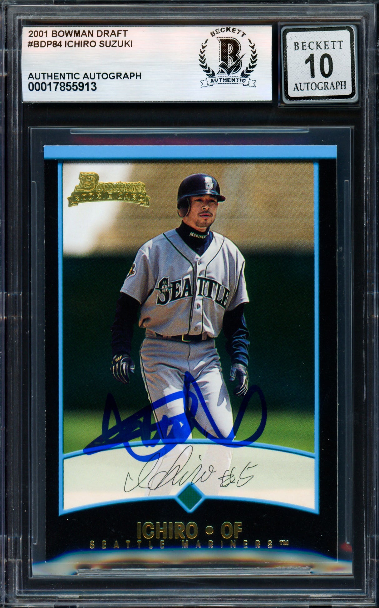Ichiro Suzuki Autographed 2001 Bowman Draft Picks Card #BDP84 Seattle Mariners Auto Grade Gem Mint 10 Beckett BAS #17855913