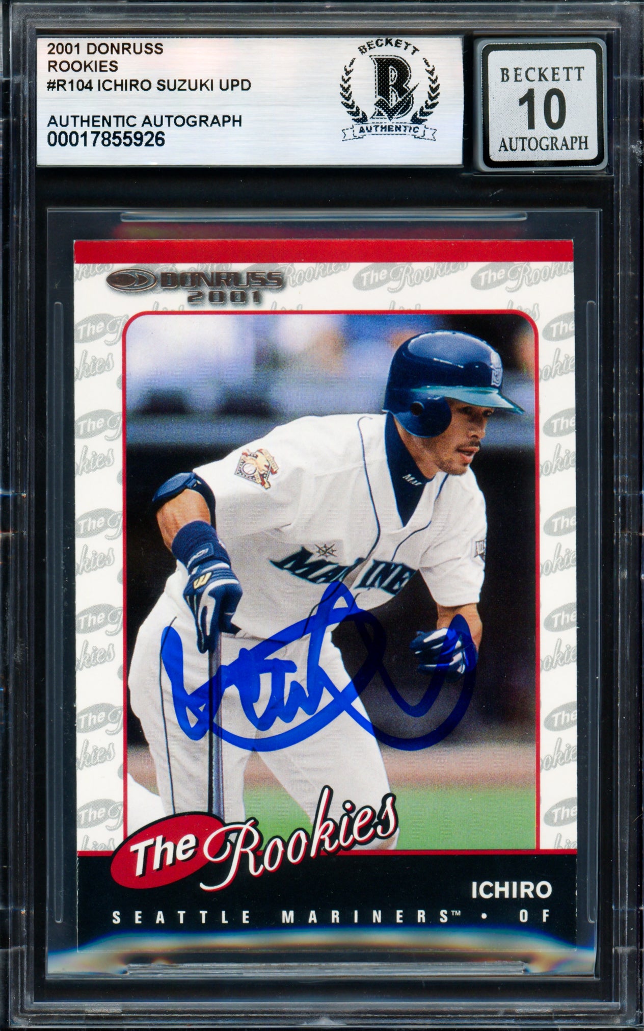 Ichiro Suzuki Autographed 2001 Donruss Card #R104 Seattle Mariners Auto Grade Gem Mint 10 Beckett BAS #17855926