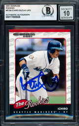 Ichiro Suzuki Autographed 2001 Donruss Card #R104 Seattle Mariners Auto Grade Gem Mint 10 Beckett BAS #17855926