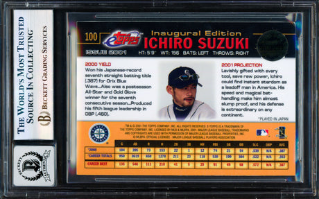 Ichiro Suzuki Autographed 2001 eTopps Card #100 Seattle Mariners Auto Grade Gem Mint 10 Beckett BAS #17855936