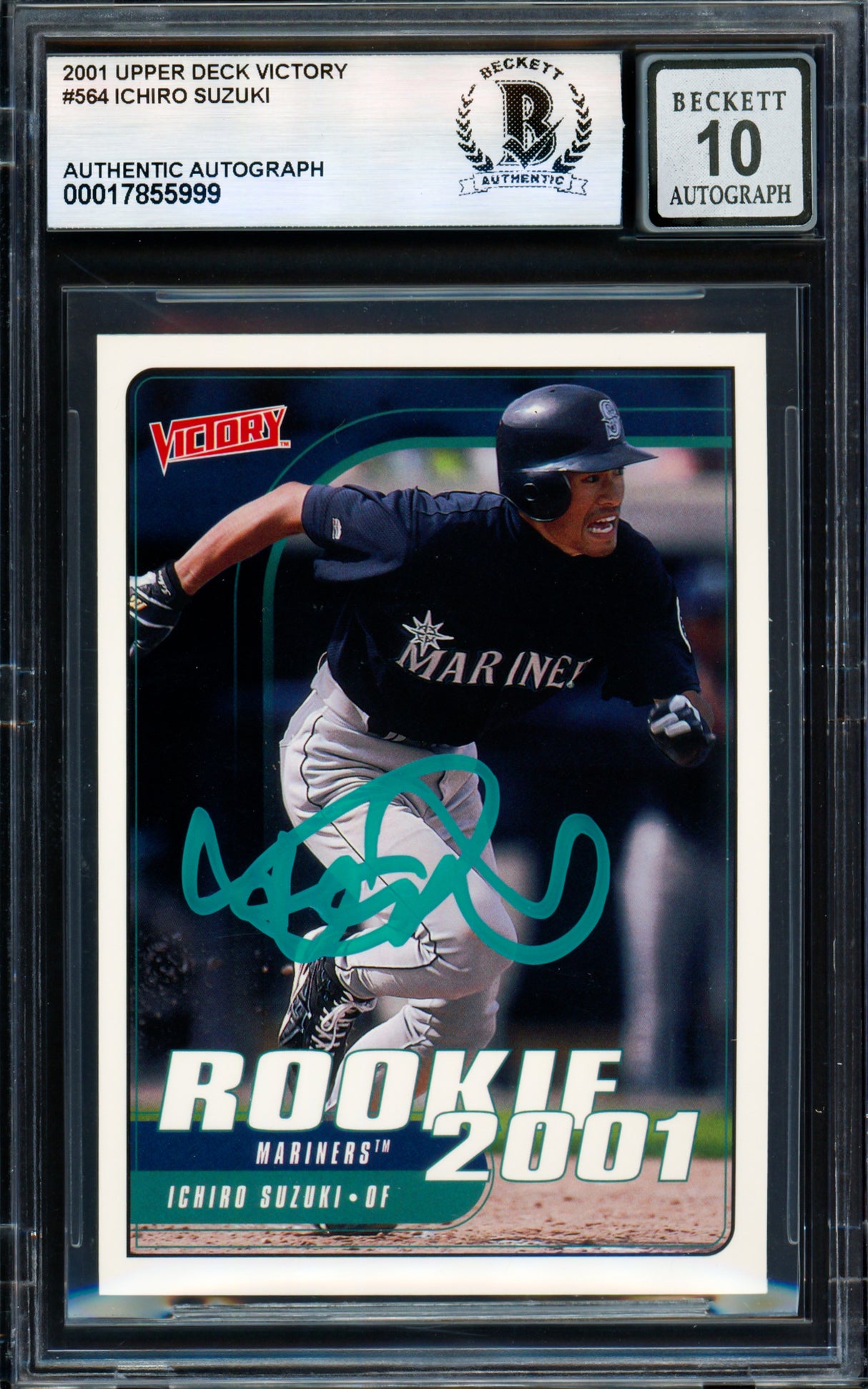 Ichiro Suzuki Autographed 2001 Upper Deck Victory Card #564 Seattle Mariners Auto Grade Gem Mint 10 Beckett BAS #17855999
