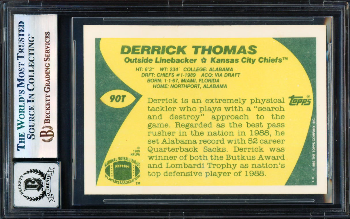 Derrick Thomas Autographed 1989 Topps Traded Card #90T Kansas City Chiefs Auto Grade Gem Mint 10 Beckett BAS #17856002