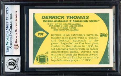 Derrick Thomas Autographed 1989 Topps Traded Card #90T Kansas City Chiefs Auto Grade Gem Mint 10 Beckett BAS #17856002