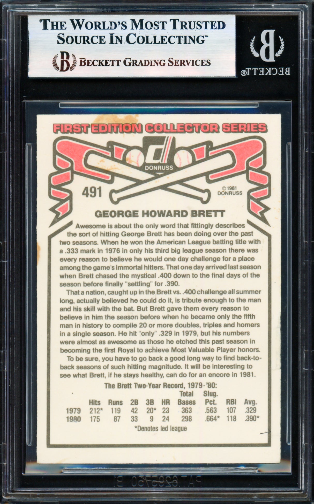George Brett Autographed 1981 Donruss Card #491 Kansas City Royals Beckett BAS #17856563