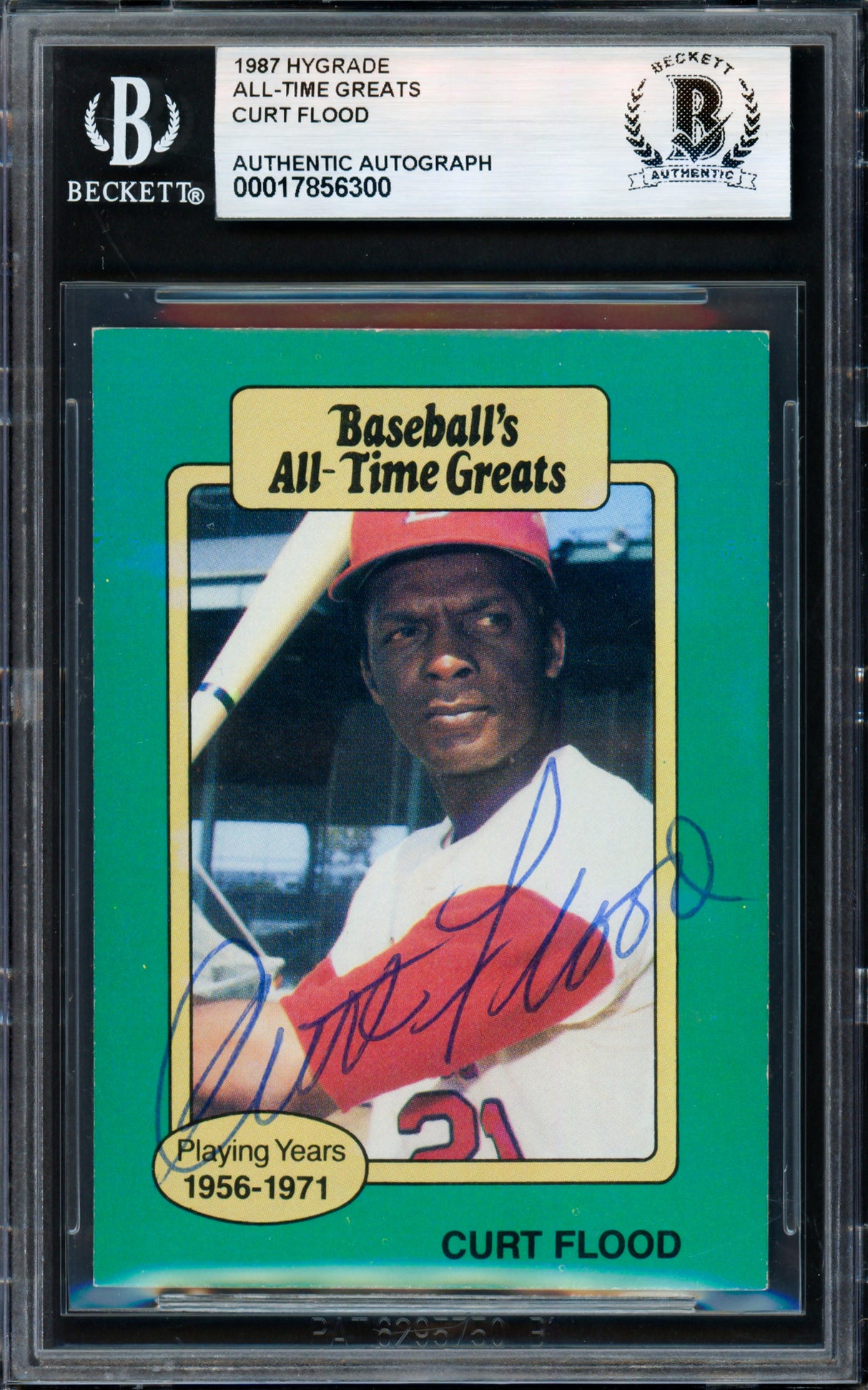 Curt Flood Autographed 1987 Hygrade Baseball's All Time Greats Card St. Louis Cardinals Beckett BAS #17856300