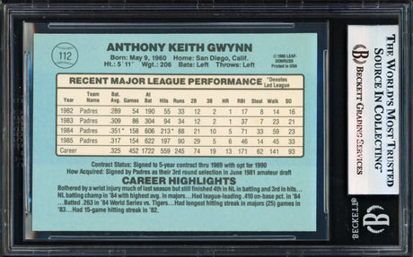 Tony Gwynn Autographed 1986 Donruss Card #112 San Diego Padres Beckett BAS #17856333