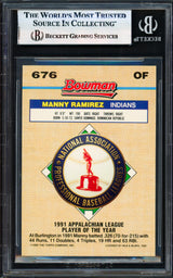 Manny Ramirez Autographed 1992 Bowman Gold Foil Rookie Card #676 Cleveland Indians Beckett BAS #17856427