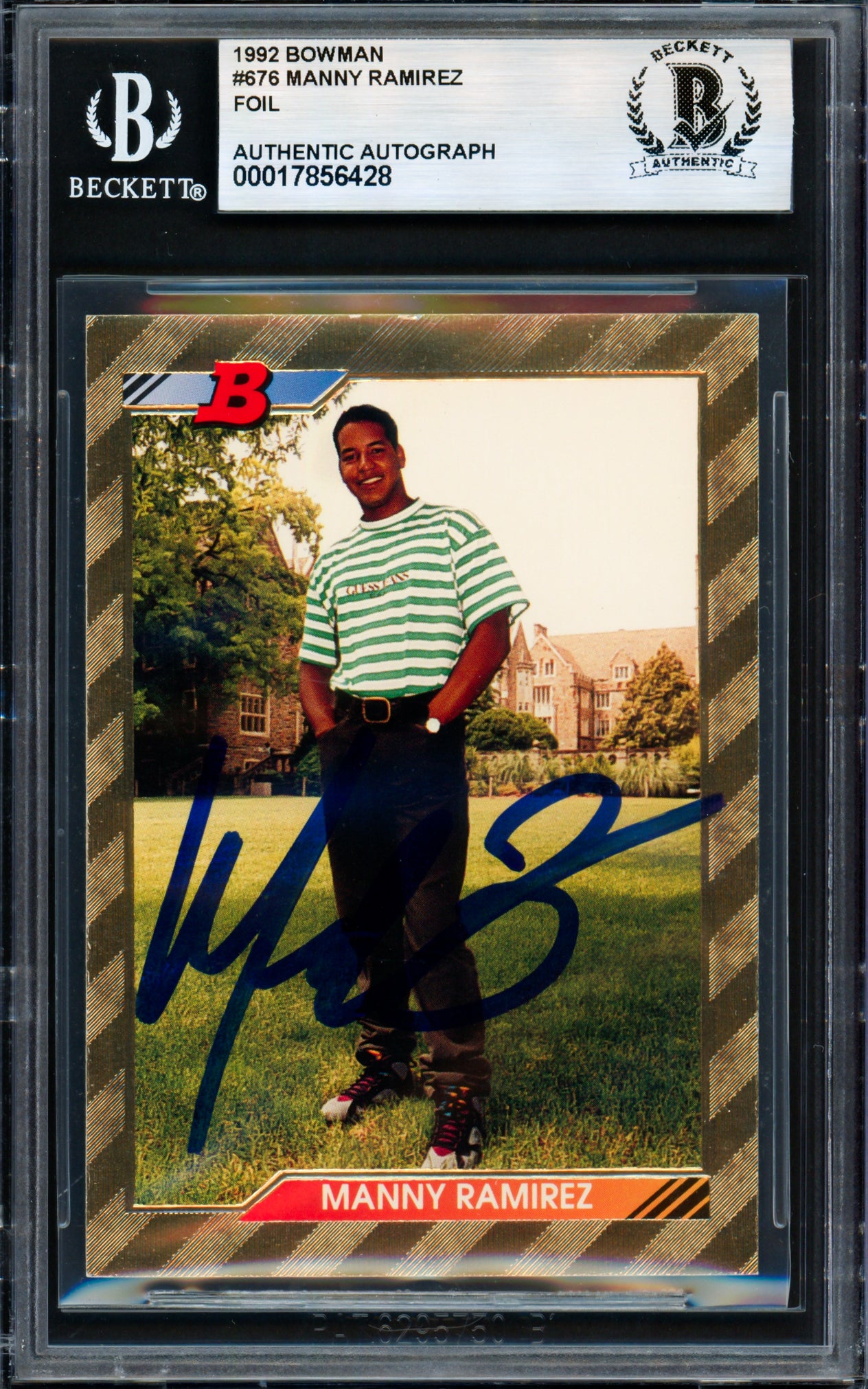 Manny Ramirez Autographed 1992 Bowman Gold Foil Rookie Card #676 Cleveland Indians Beckett BAS #17856428