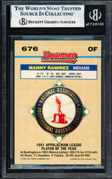 Manny Ramirez Autographed 1992 Bowman Gold Foil Rookie Card #676 Cleveland Indians Beckett BAS #17856428