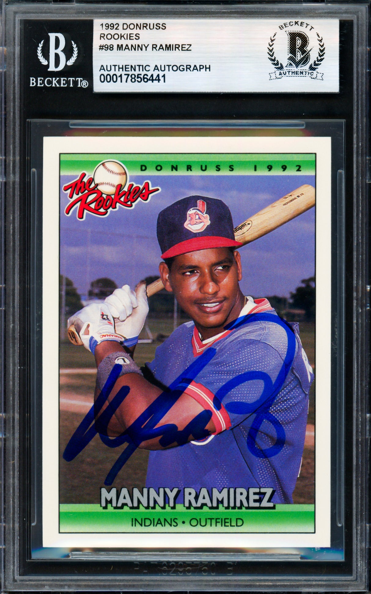Manny Ramirez Autographed 1992 Donruss The Rookies Rookie Card #98 Cleveland Indians Beckett BAS #17856441