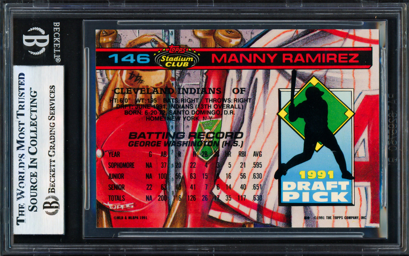 Manny Ramirez Autographed 1992 Stadium Club SE Skydome Rookie Card #146 Cleveland Indians Beckett BAS #17856464