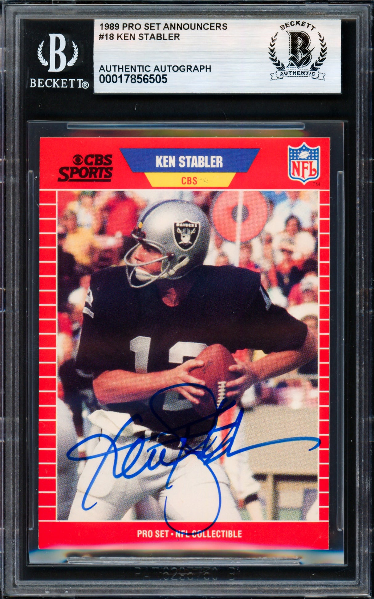 Ken Stabler Autographed 1989 Pro Set Card #18 Oakland Raiders Beckett BAS #17856505