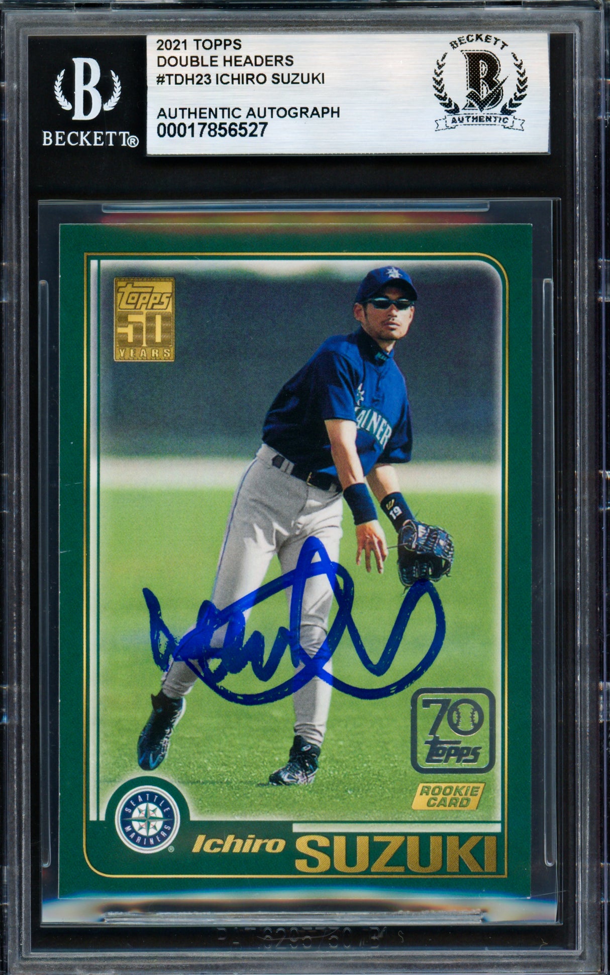 Ichiro Suzuki Autographed 2021 Topps 70 Rookie Reprint Card #TDH-23 Seattle Mariners Beckett BAS #17856527