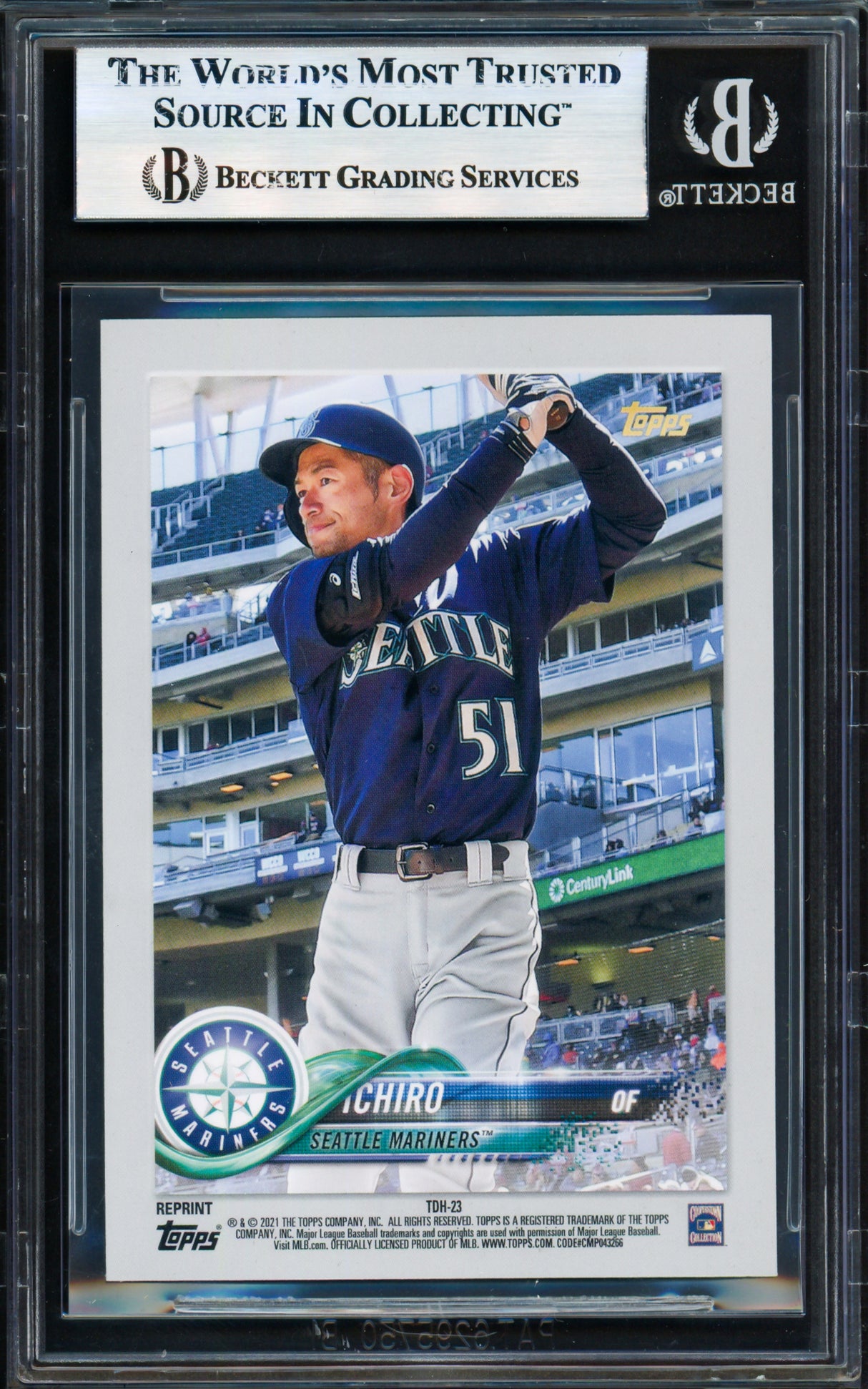 Ichiro Suzuki Autographed 2021 Topps 70 Rookie Reprint Card #TDH-23 Seattle Mariners Beckett BAS #17856527