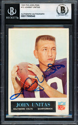 Johnny Unitas Autographed 1965 Philadelphia Card #12 Baltimore Colts Beckett BAS #17856546