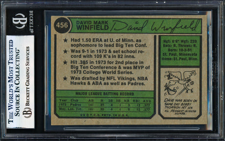Dave Winfield Autographed 1974 Topps Card #456 San Diego Padres Beckett BAS #17856556