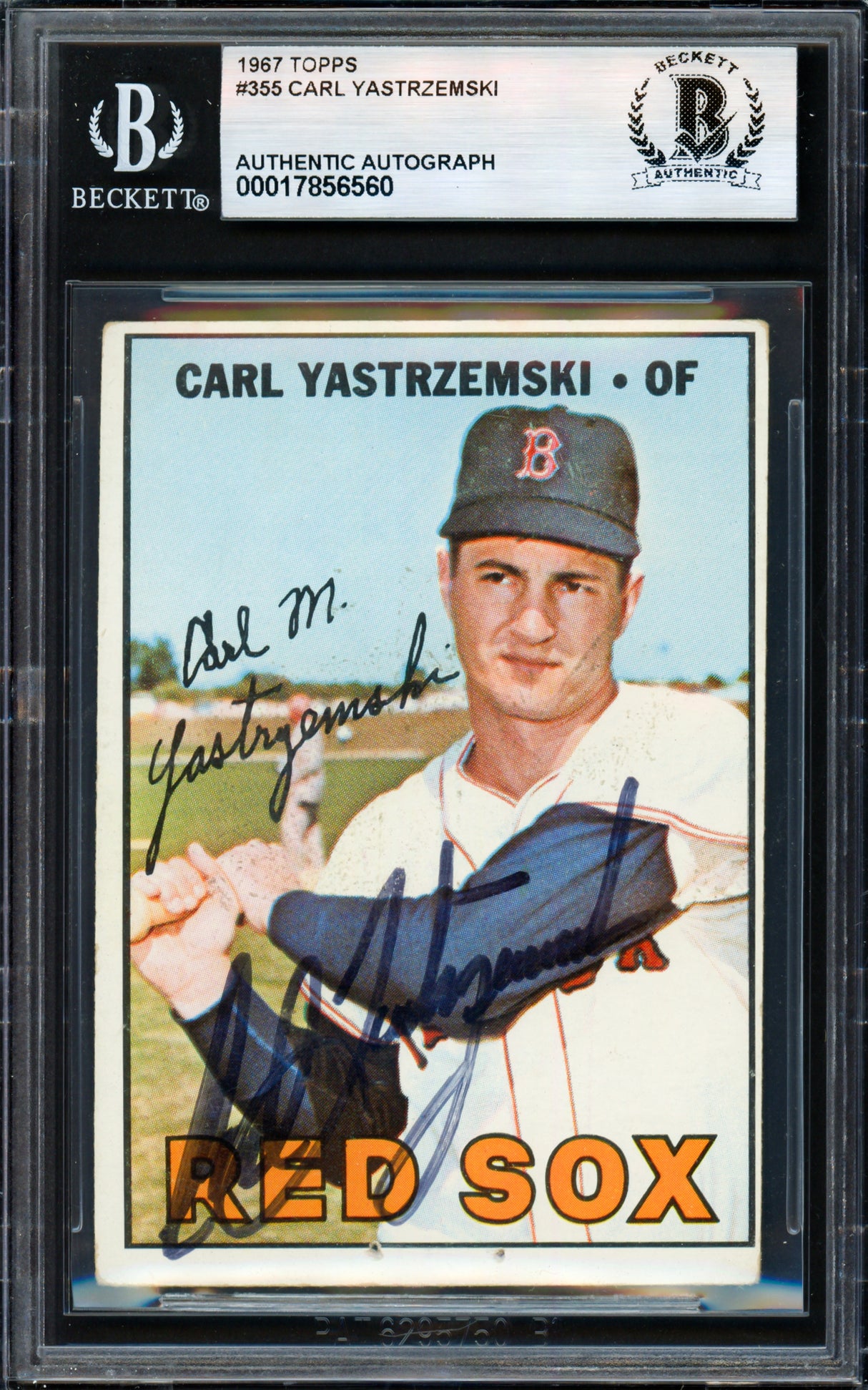 Carl Yastrzemski Autographed 1967 Topps Card #355 Boston Red Sox Beckett BAS #17856560