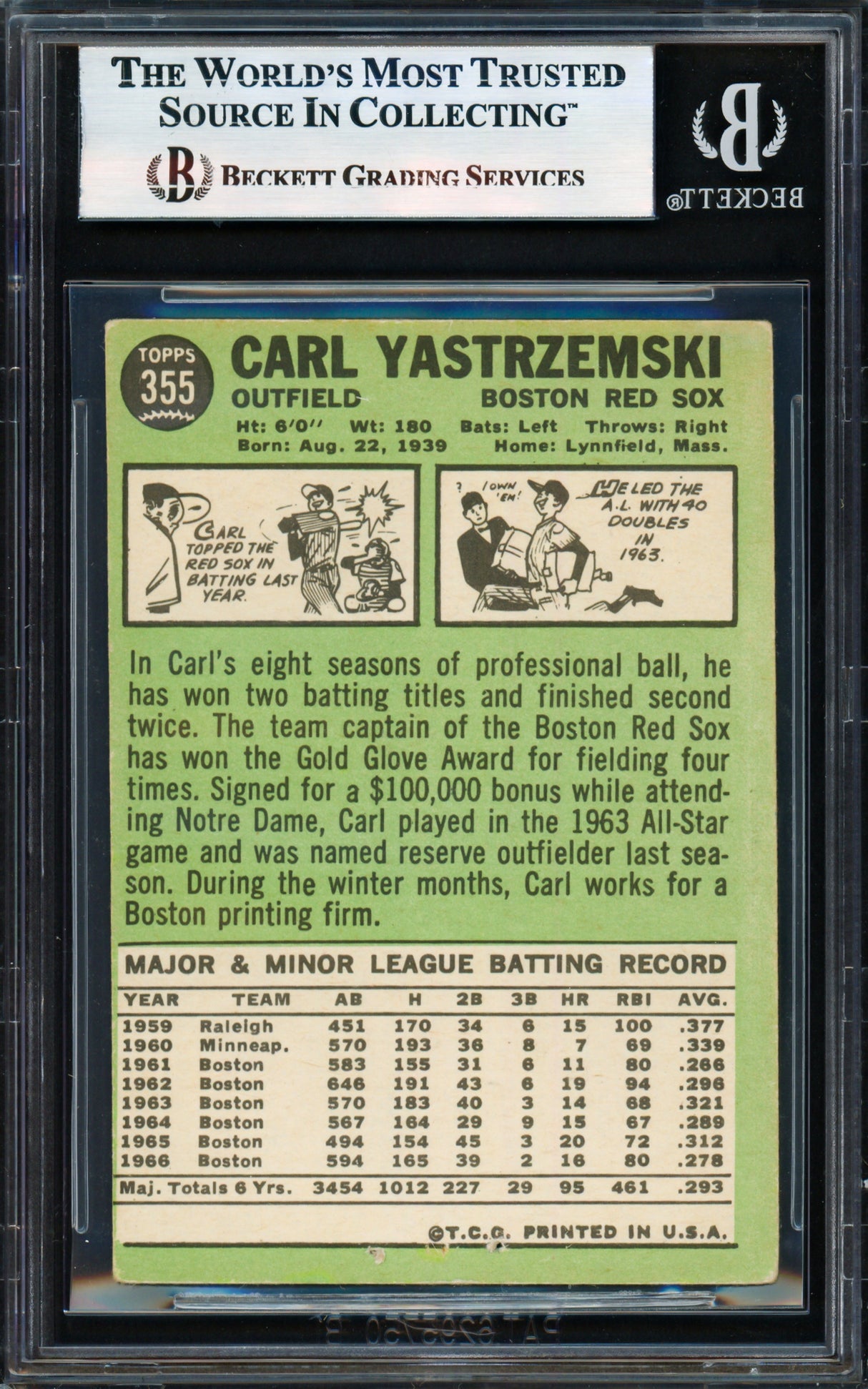 Carl Yastrzemski Autographed 1967 Topps Card #355 Boston Red Sox Beckett BAS #17856560