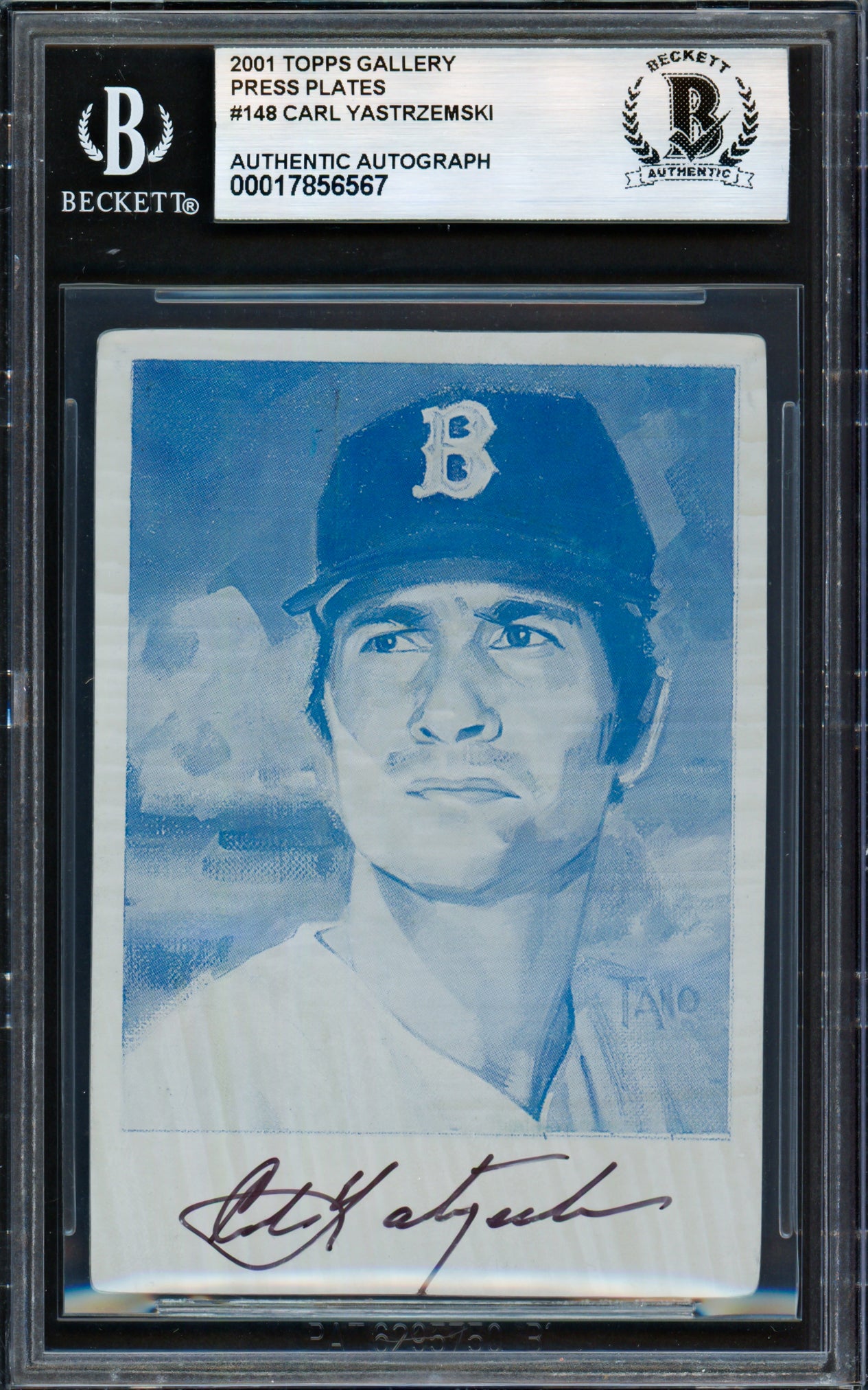 Carl Yastrzemski Autographed 2001 Topps Gallery Press Plates Card #148 Boston Red Sox Beckett BAS #17856567