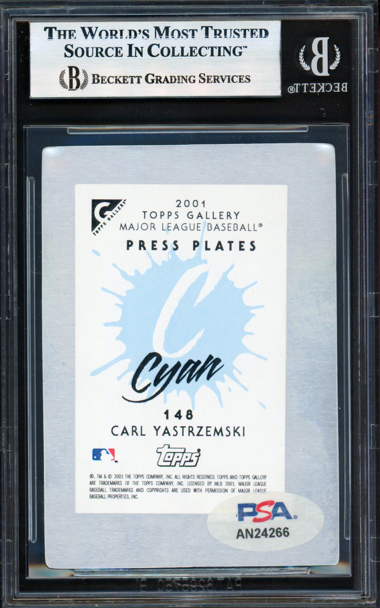 Carl Yastrzemski Autographed 2001 Topps Gallery Press Plates Card #148 Boston Red Sox Beckett BAS #17856567