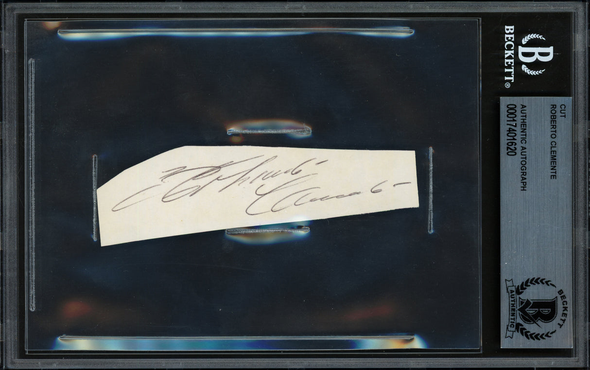 Roberto Clemente Autographed 1x4 Cut Signature Pittsburgh Pirates Beckett BAS #17401620