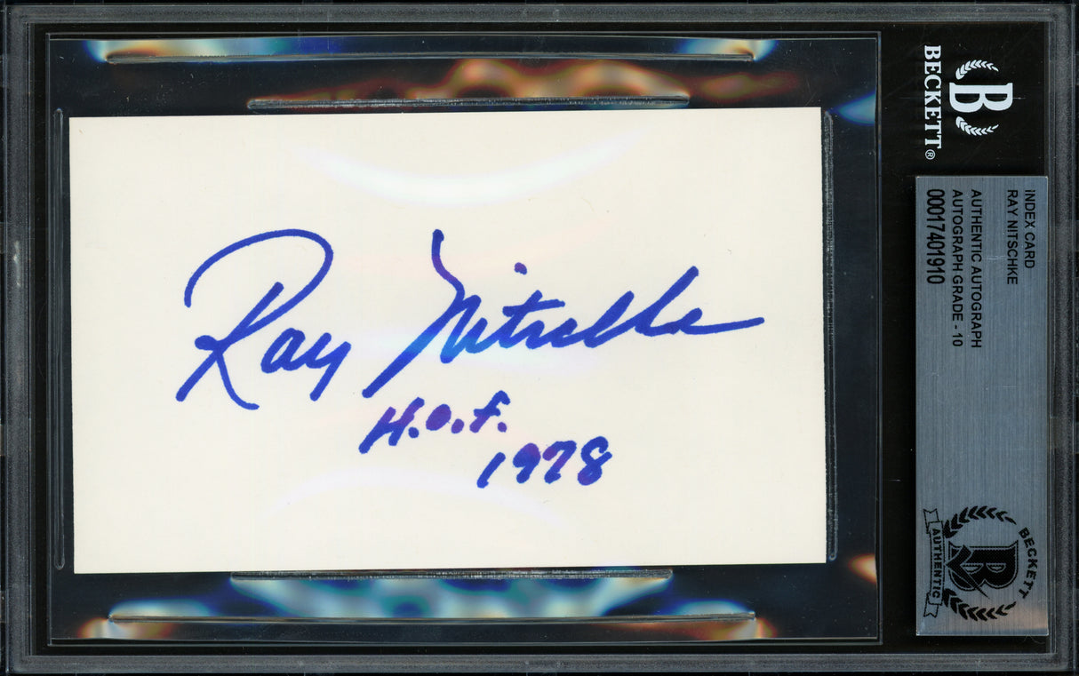 Ray Nitschke Autographed 3x5 Index Card Green Bay Packers Auto Grade Gem Mint 10 "HOF 1978" Beckett BAS #17401910