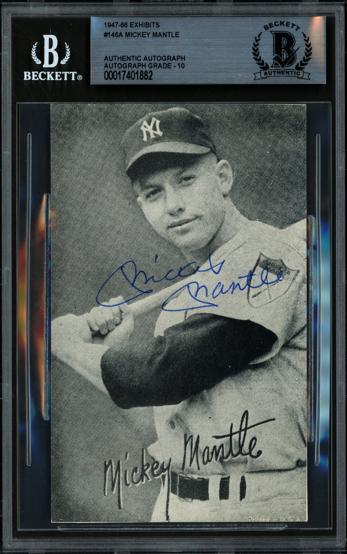 Mickey Mantle Autographed Exhibit Reprint Card New York Yankees Auto Grade Gem Mint 10 Beckett BAS #17401882