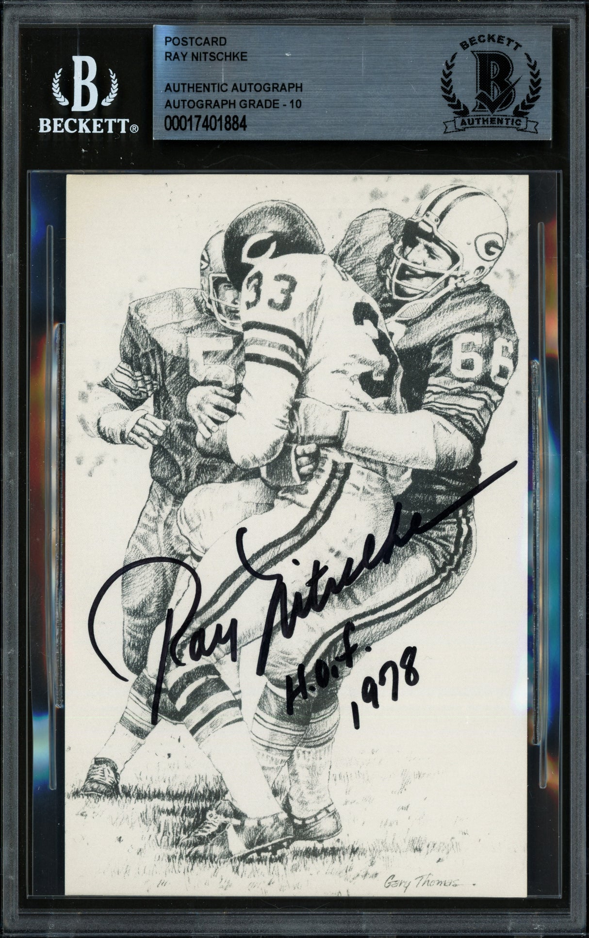 Ray Nitschke Autographed Postcard Green Bay Packers Auto Grade Gem Mint 10 "HOF 1978" Beckett BAS #17401884