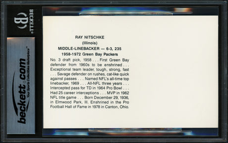 Ray Nitschke Autographed Postcard Green Bay Packers Auto Grade Gem Mint 10 "HOF 1978" Beckett BAS #17401884