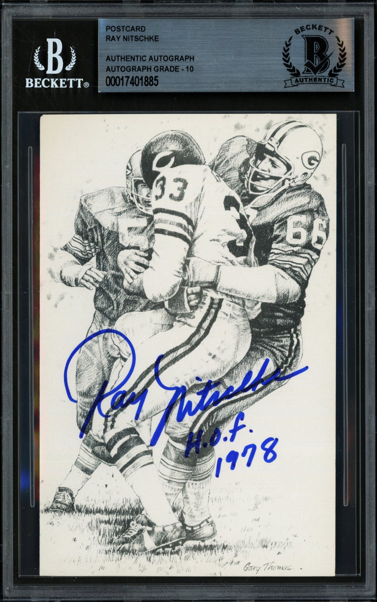 Ray Nitschke Autographed Postcard Green Bay Packers Auto Grade Gem Mint 10 "HOF 1978" Beckett BAS #17401885